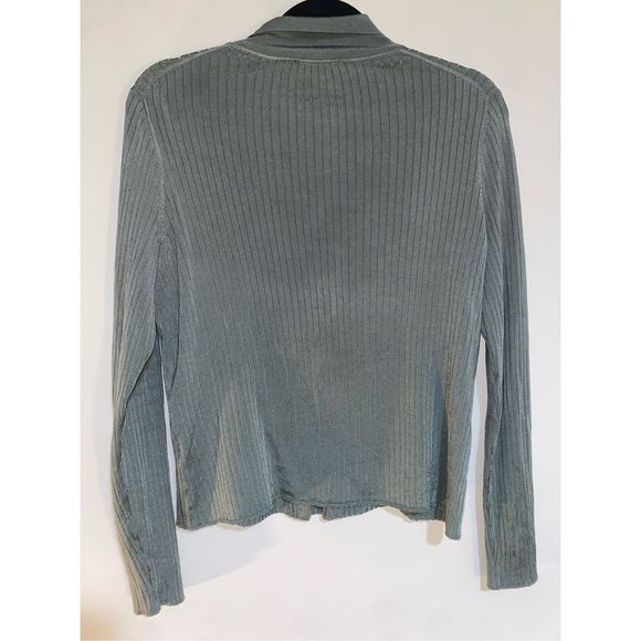 Ted Baker London Meenaa Cardigan Ribbed Top in Olive Green - Size 3 (US Medium) - Picture 7 of 12